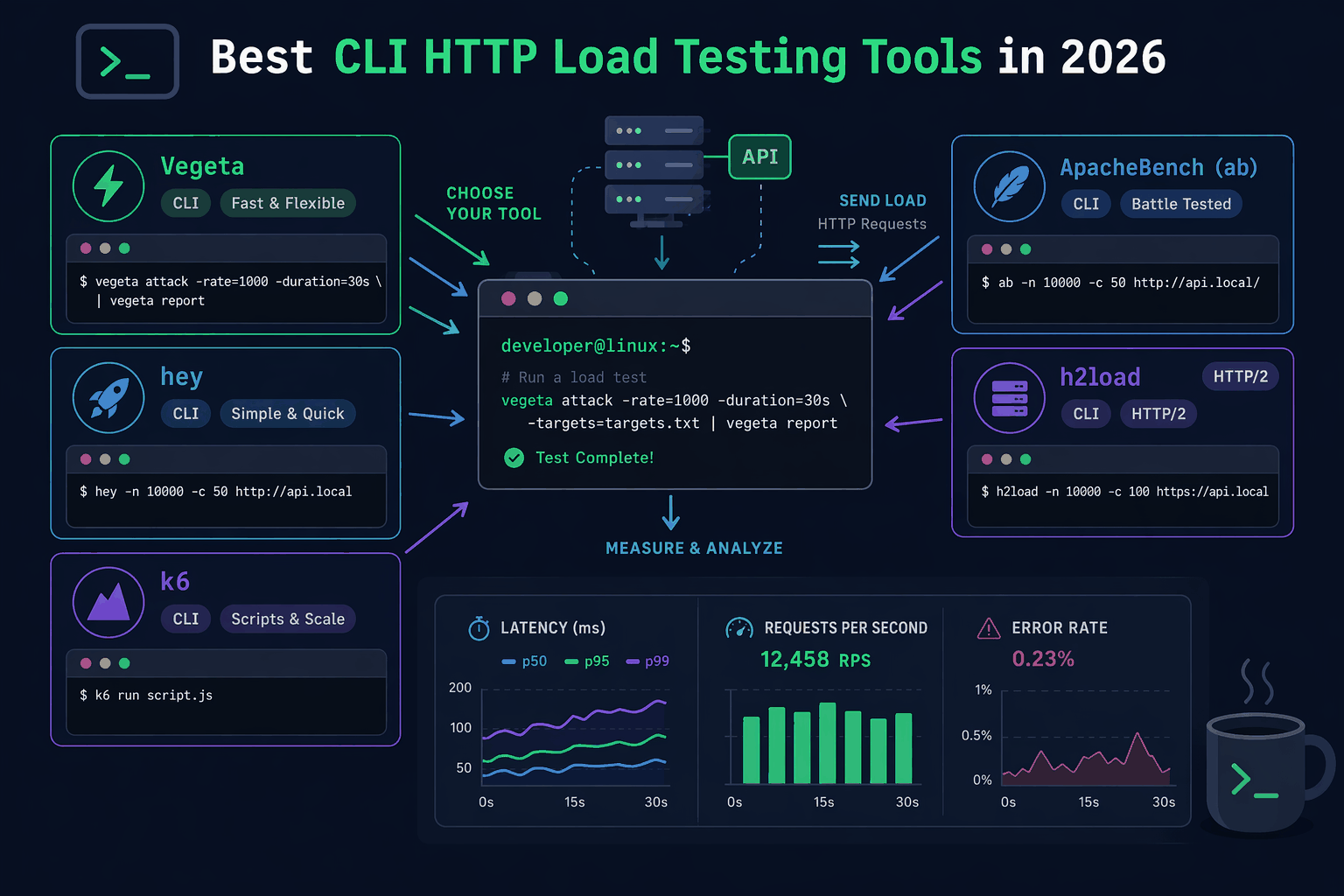 A practical CLI HTTP load testing workflow moves from target definition to execution, percentile review, and release comparison.