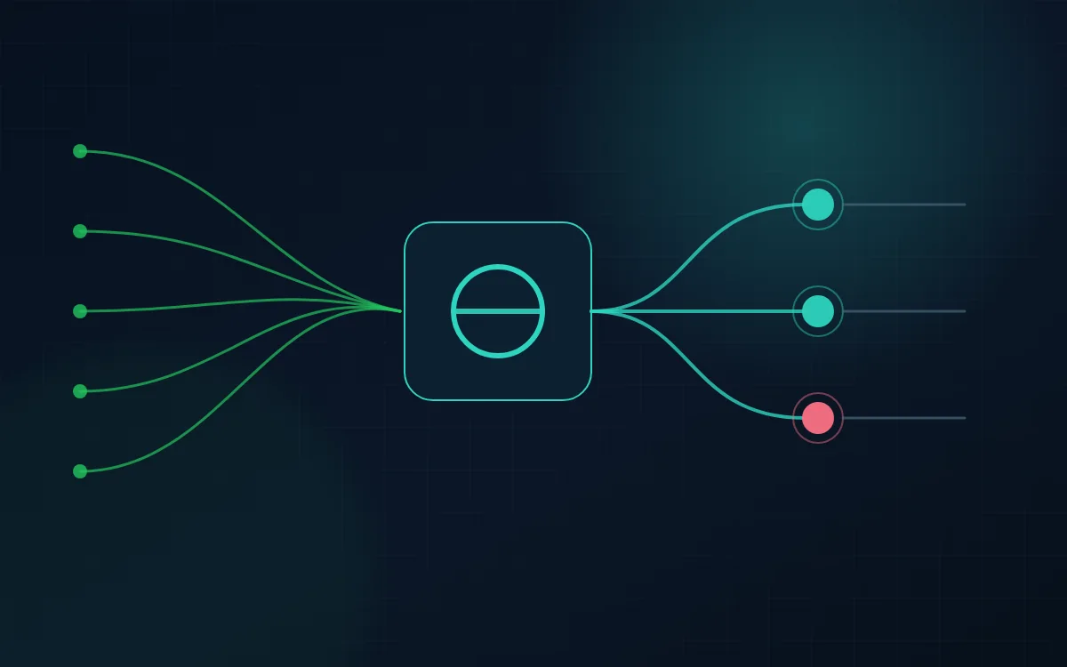 Request streams converging through an API gateway into backend services under load.