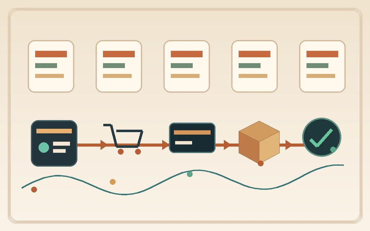 Ecommerce traffic funnel from browsing through cart activity into checkout.