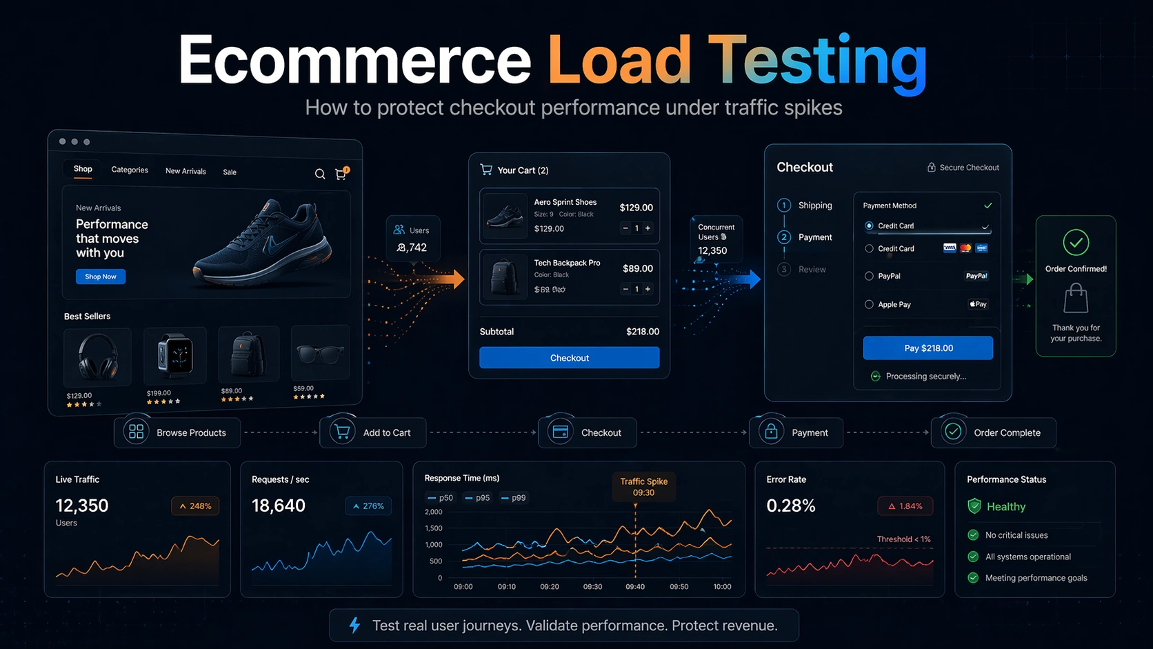 Ecommerce load testing editorial workflow graphic