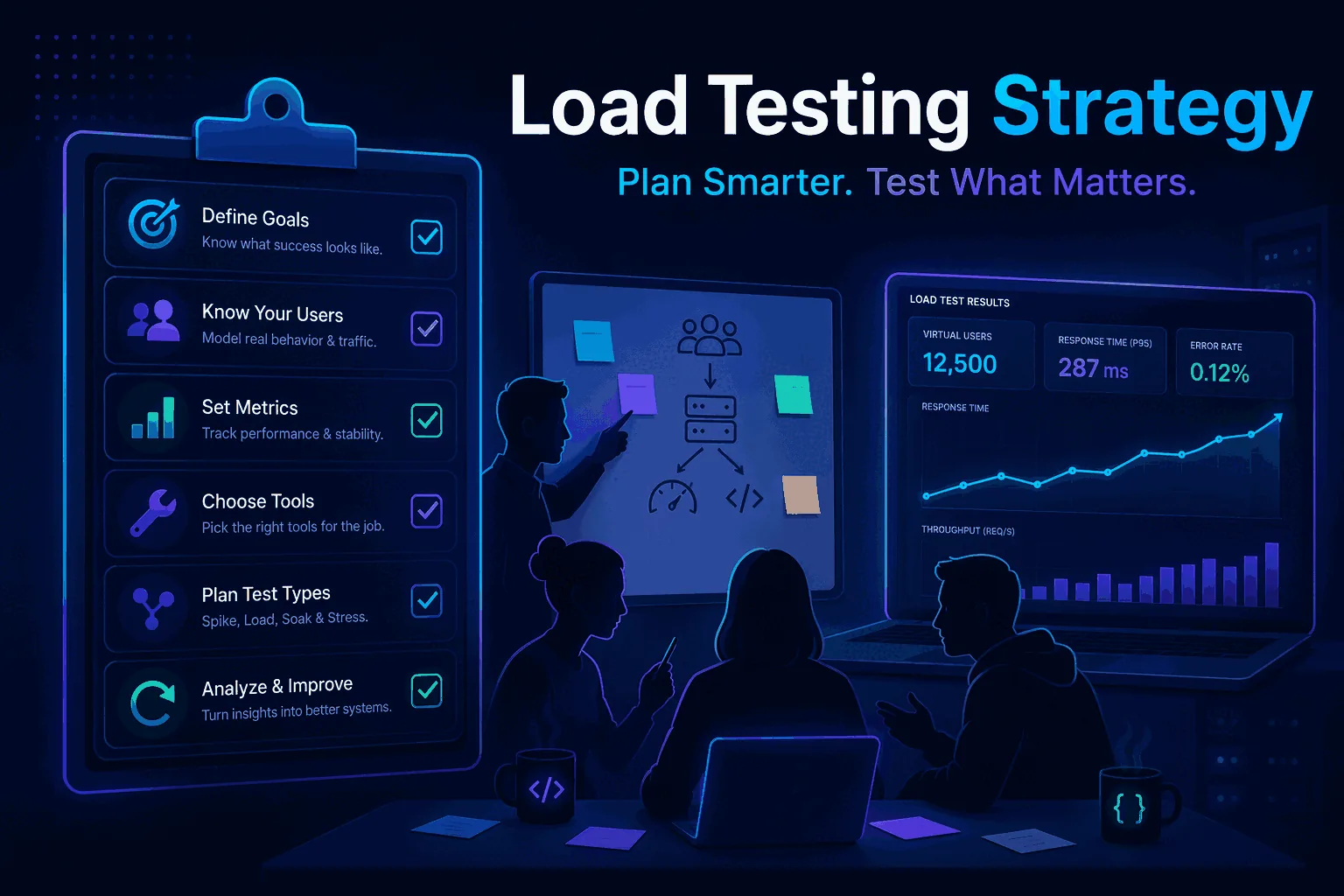 Strategy planning layout with workload models, threshold tiers, and release cadence columns on a dark technical background.