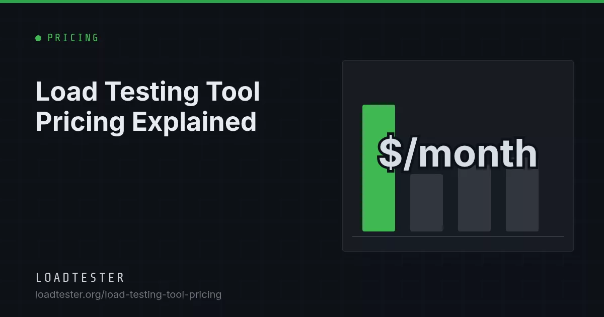Stacked bar chart comparing estimated monthly cost of self-hosted, usage-billed and flat-subscription load testing, split into tooling and engineering time