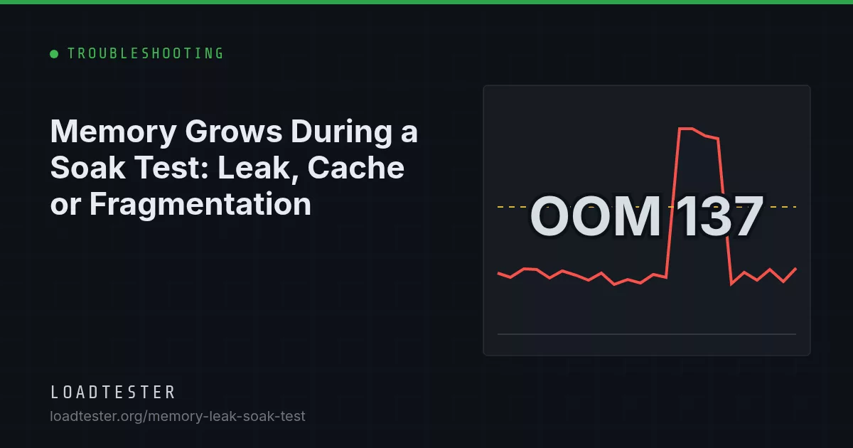 Chart of a memory sawtooth whose low points climb steadily during a soak test until the container is OOMKilled with exit code 137.