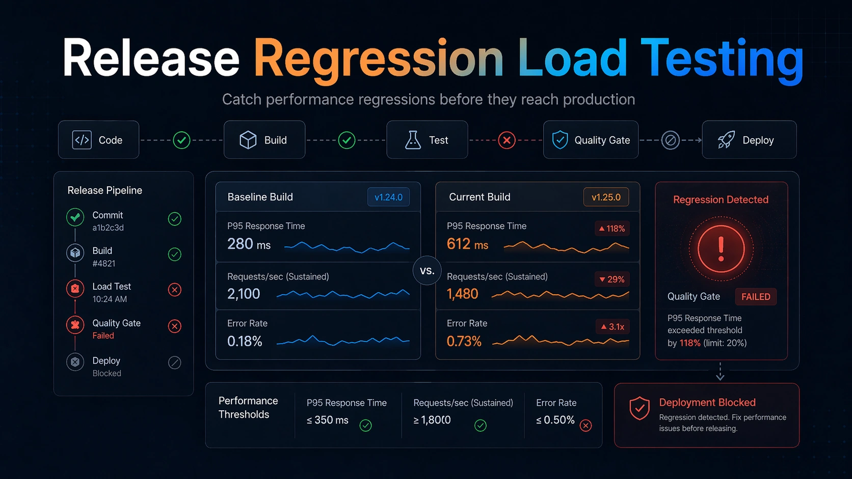 Release regression load testing editorial workflow graphic