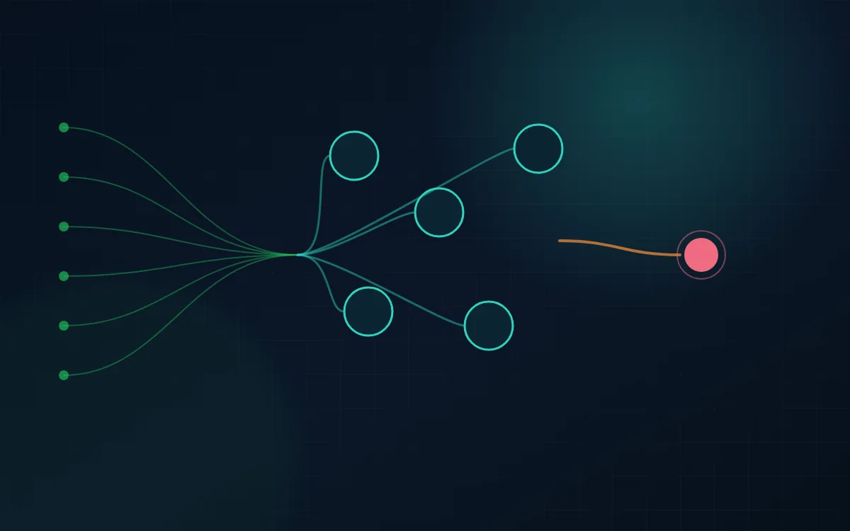 Bursting events fan into serverless functions and a constrained downstream dependency.